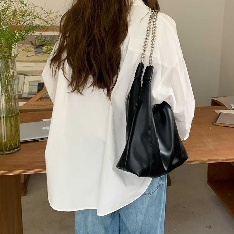 2color chain strap leather bag