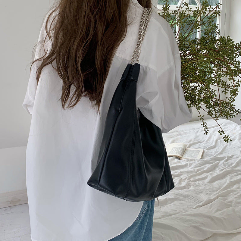 2color chain strap leather bag