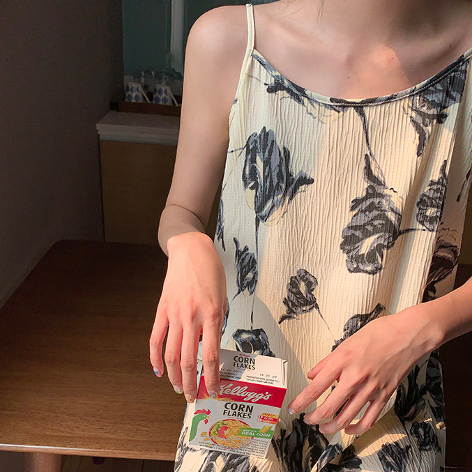 black flower pleats roomwear