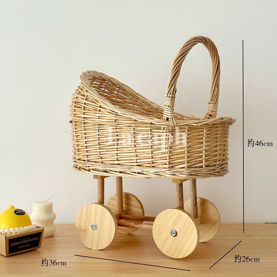 rattan rolling storage basket