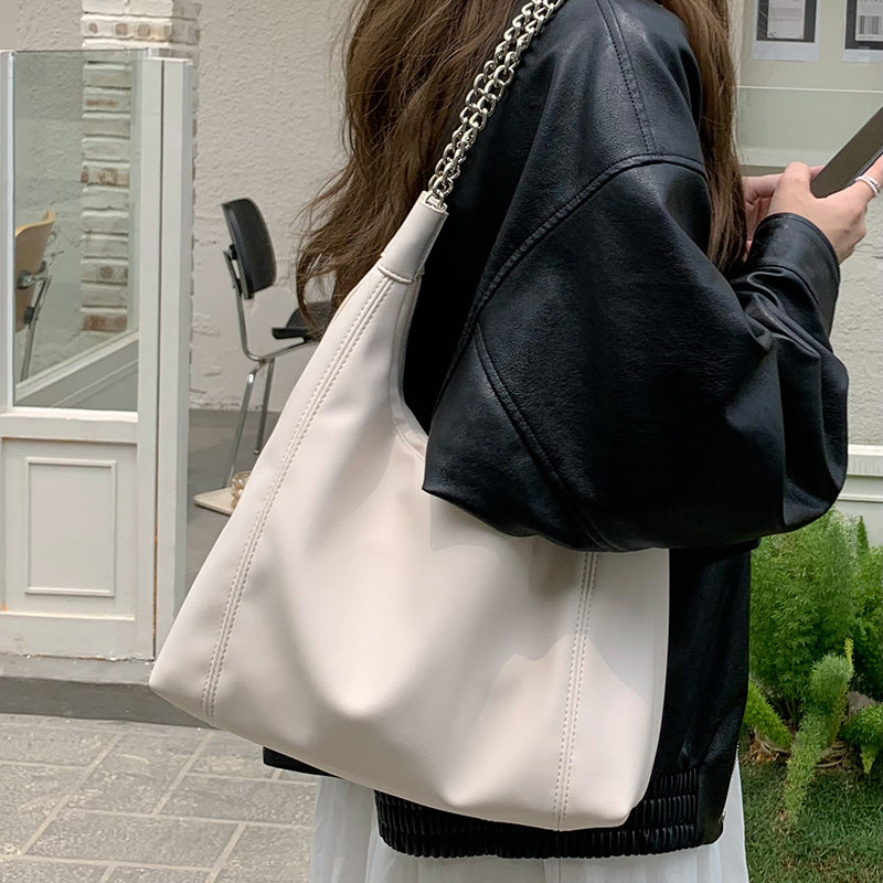 2color chain strap leather bag