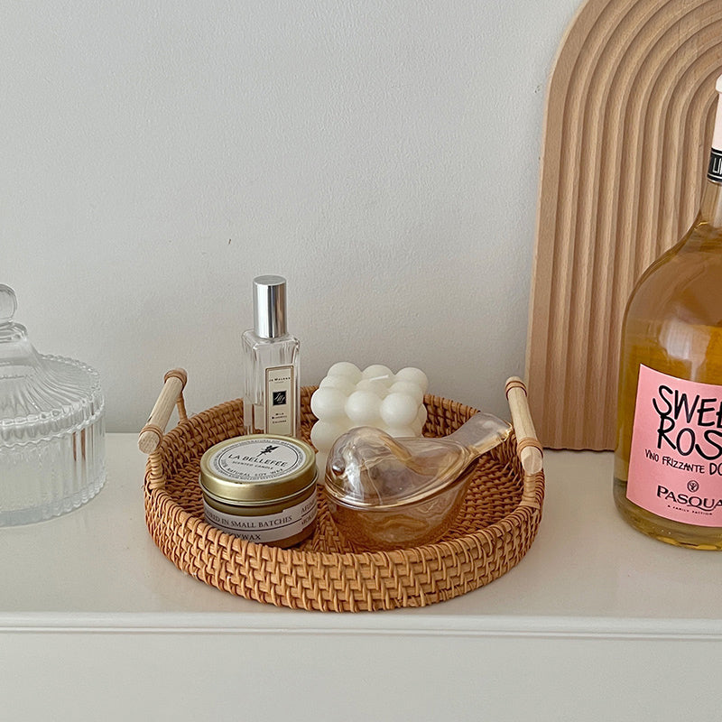 2size round rattan tray