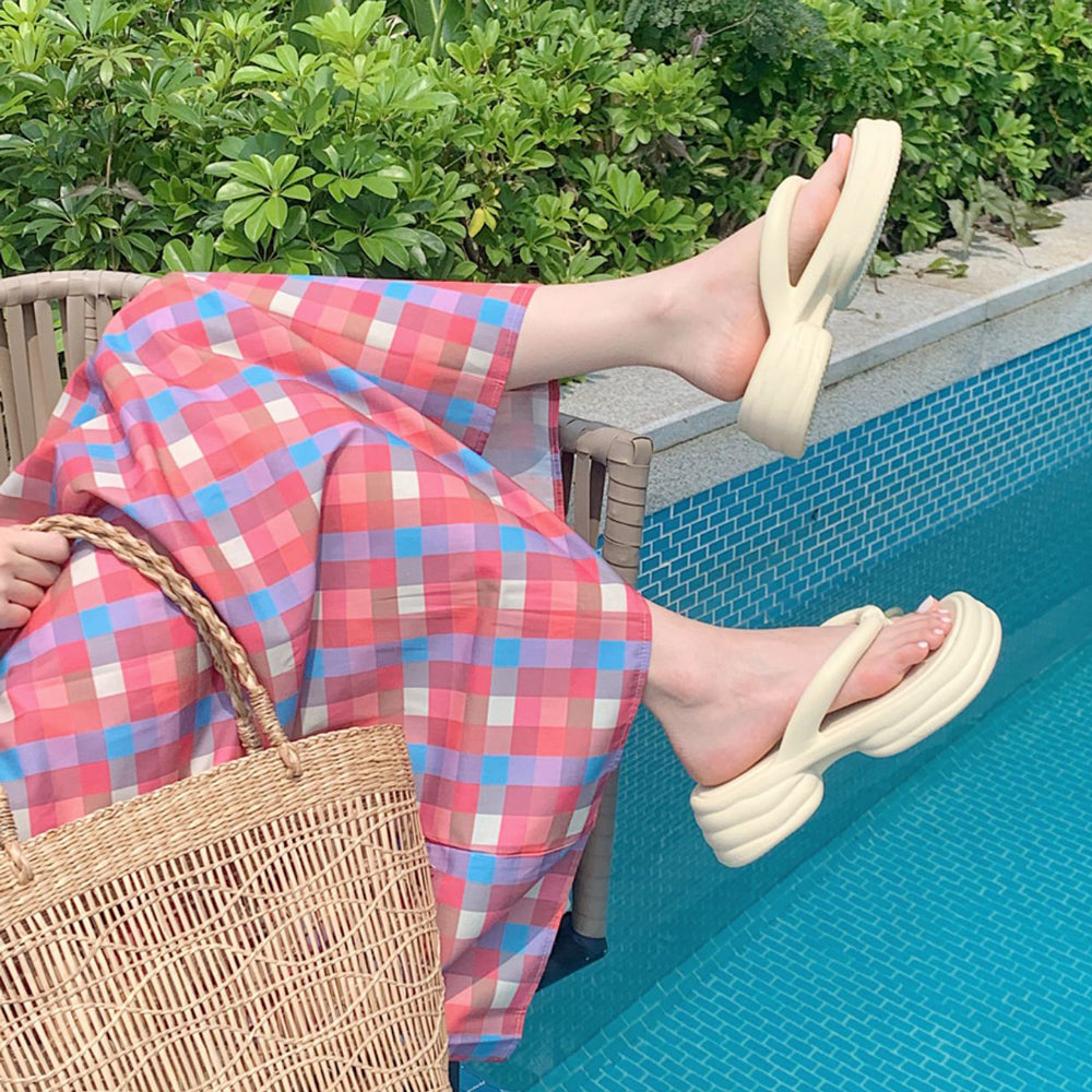 7color chunky heel rubber room shoes