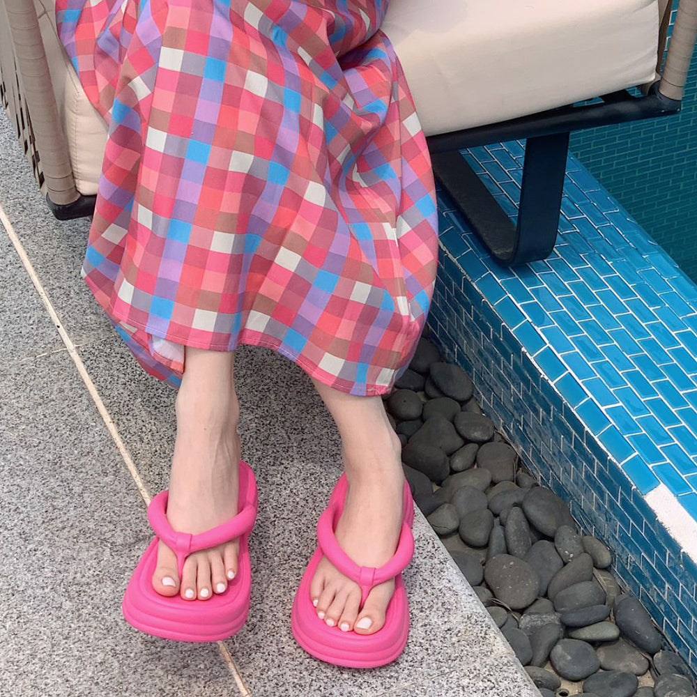 7color chunky heel rubber room shoes