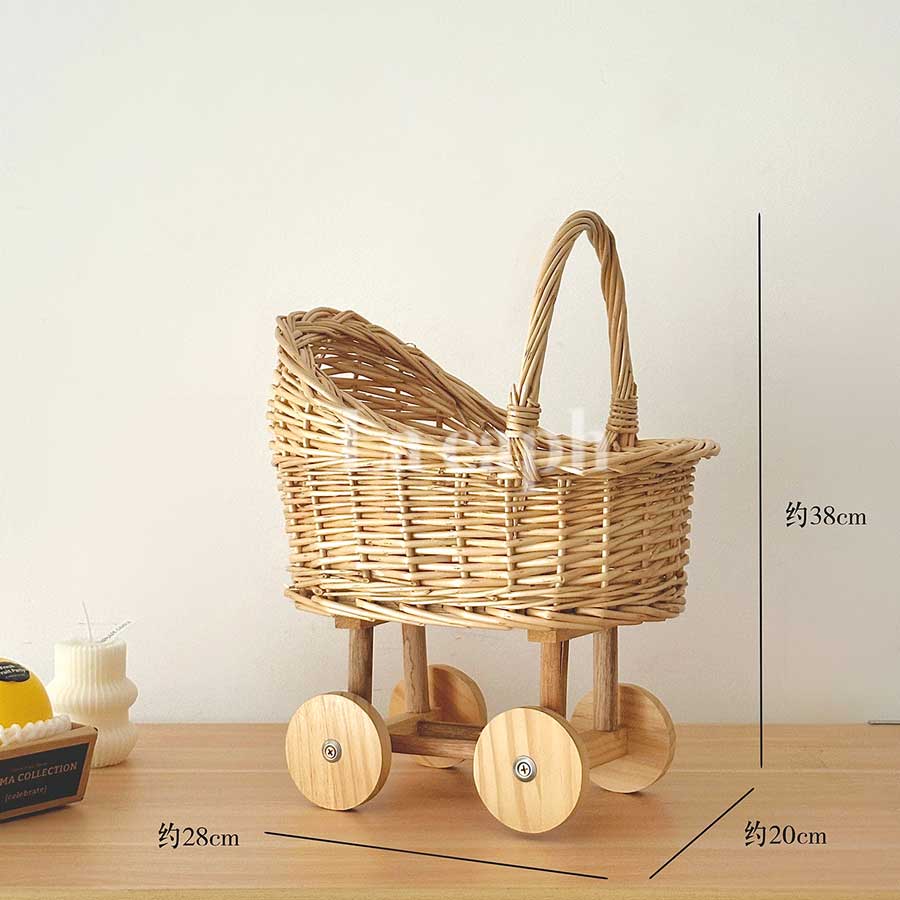 rattan rolling storage basket