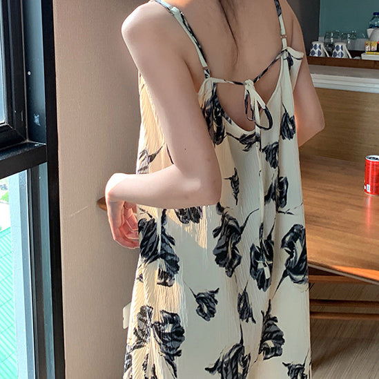 black flower pleats roomwear
