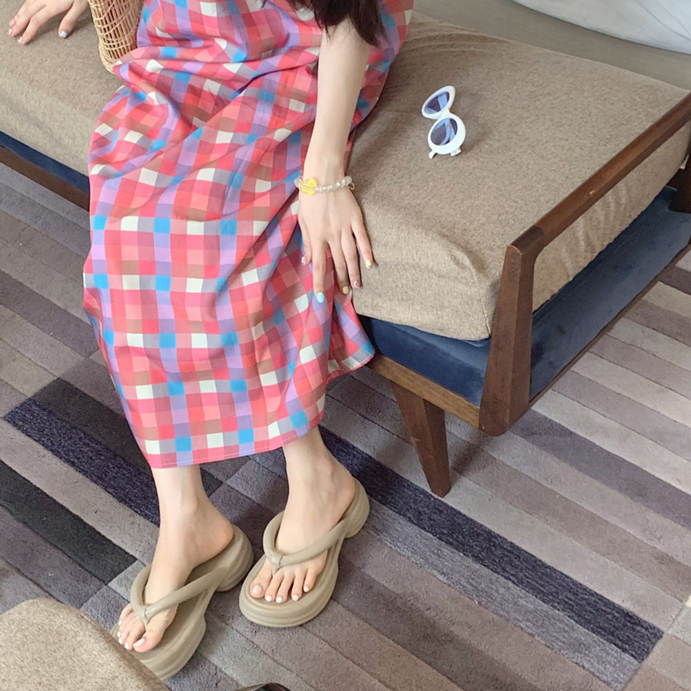 7color chunky heel rubber room shoes