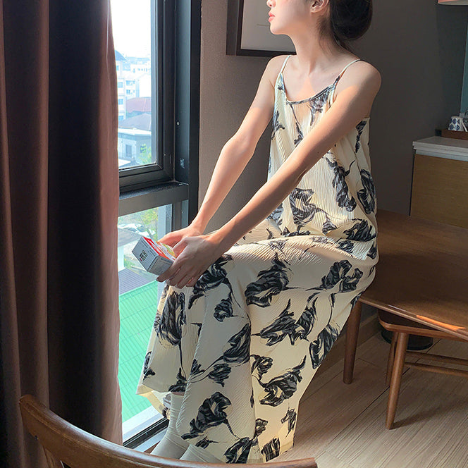 black flower pleats roomwear