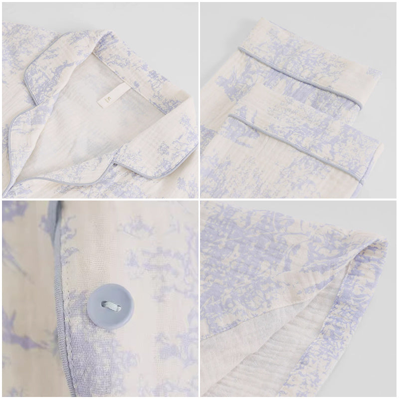 blue cotton double gauze room wear
