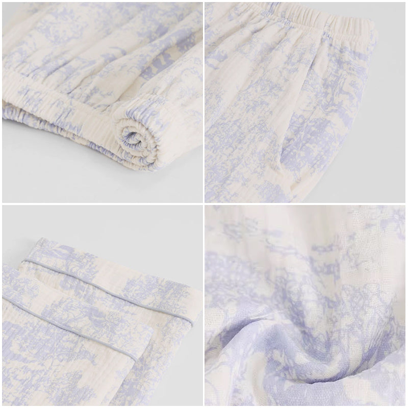 blue cotton double gauze room wear