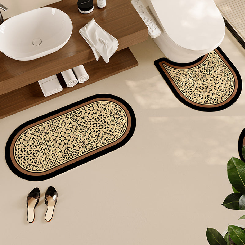 brown flower tile toilet mat
