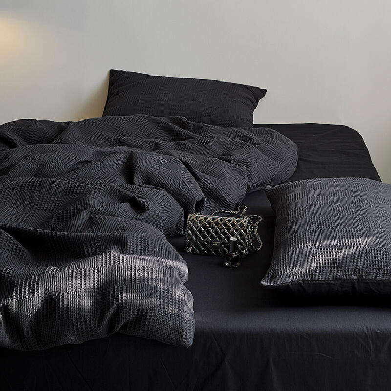 2color waffle cotton plaid bedlinen set