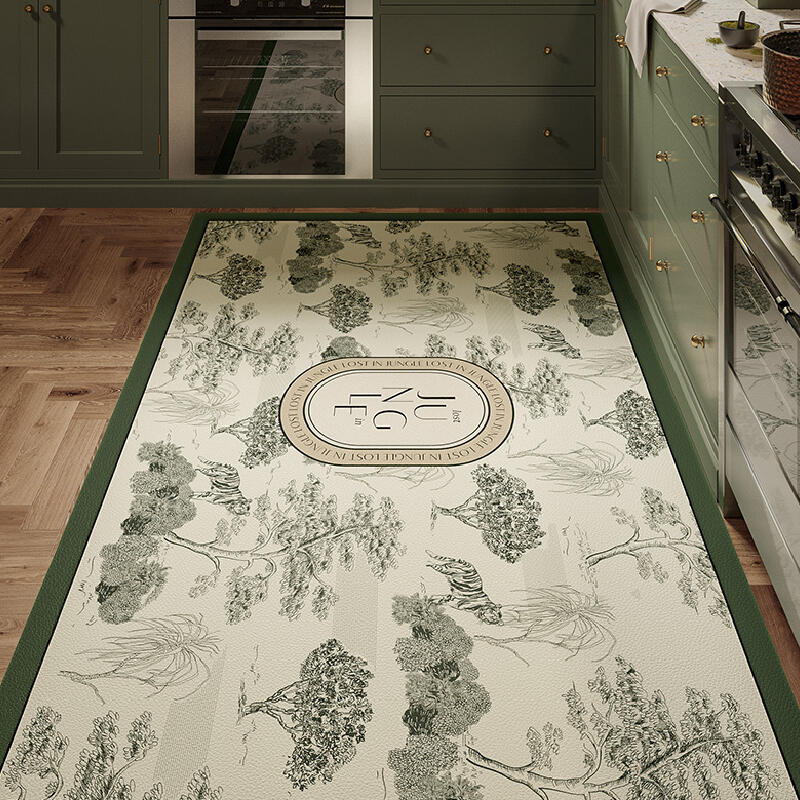 green retro forest kitchen mat