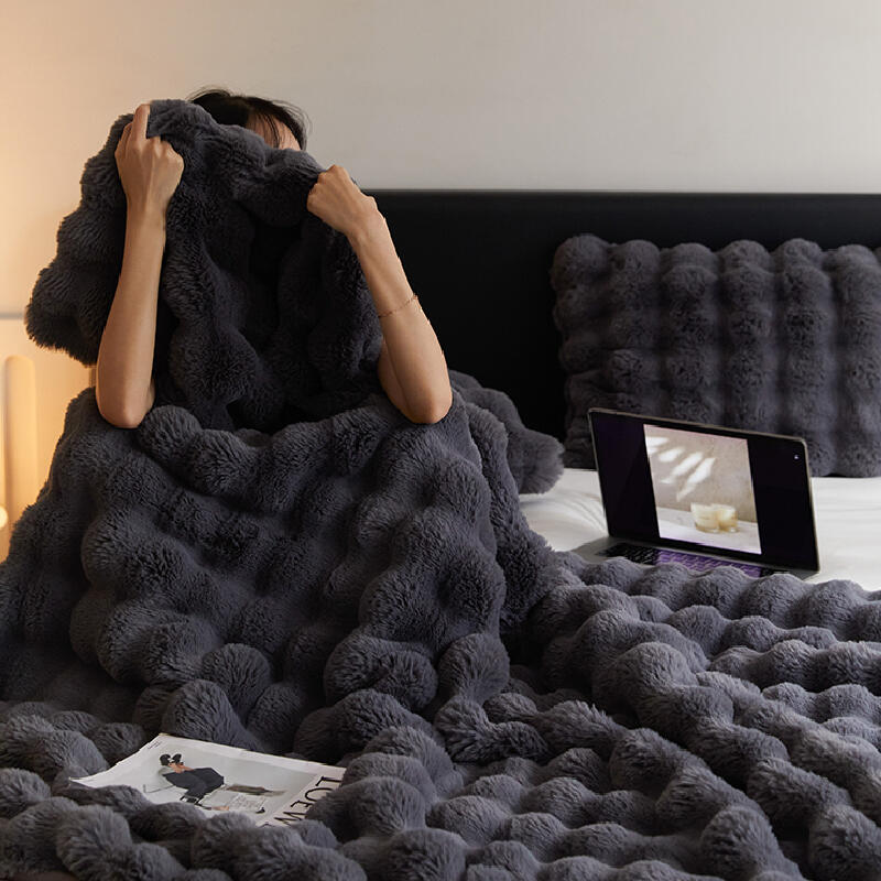 3color marshmallow fur waffle blanket