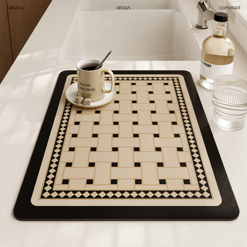 brown retro tile square sink mat