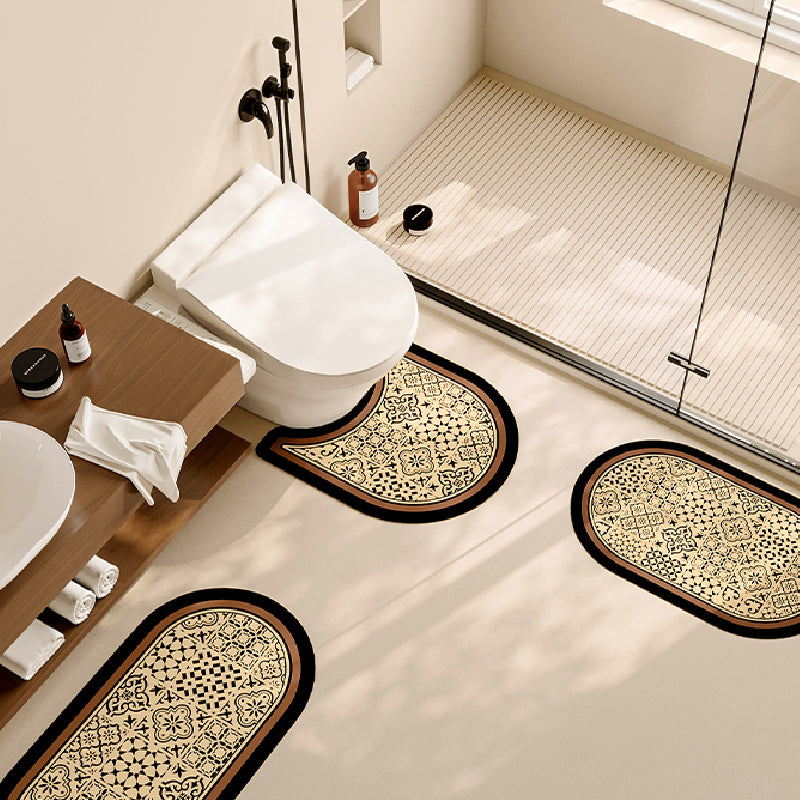 brown flower tile toilet mat