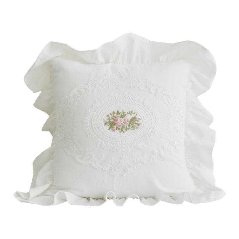 white frill flour square cushion