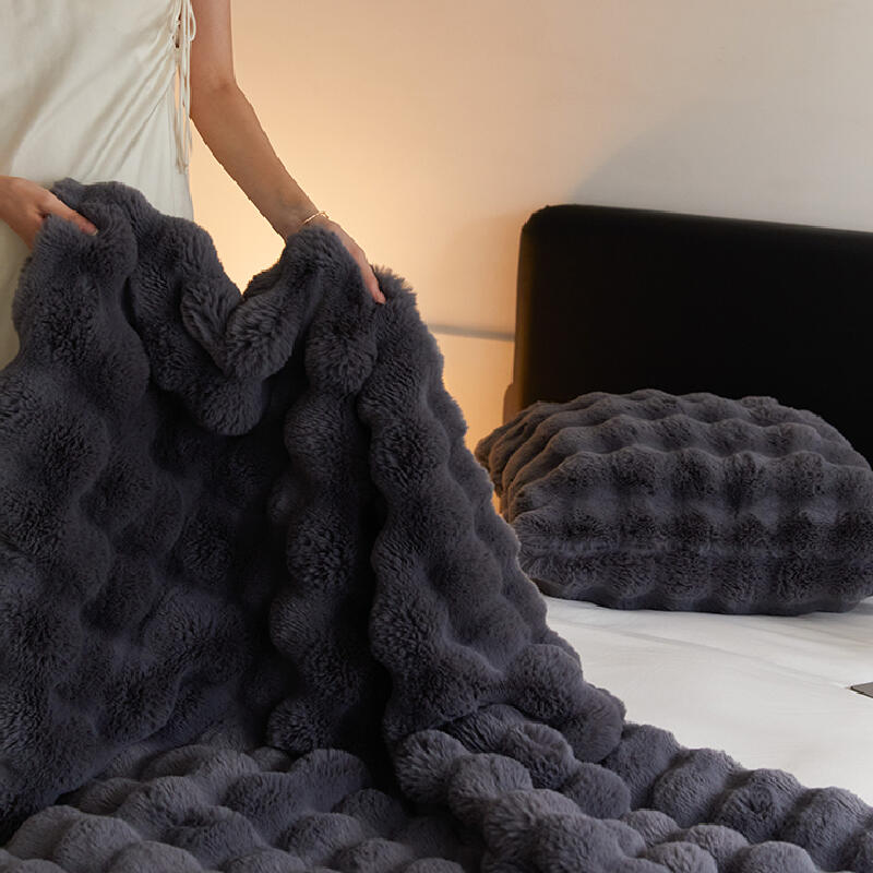 3color marshmallow fur waffle blanket