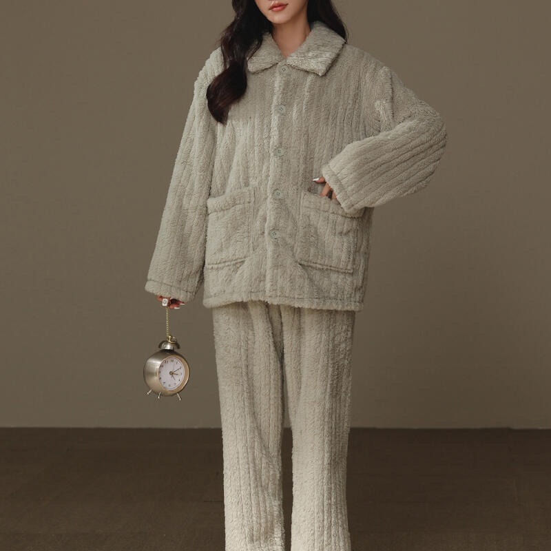 fluffy stripe front button roomwear