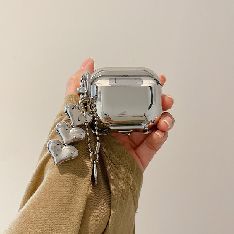 silver wave heart AirPods case