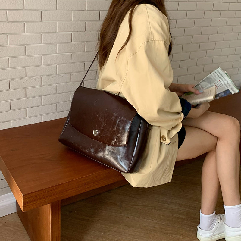 3color vintage deep leather bag