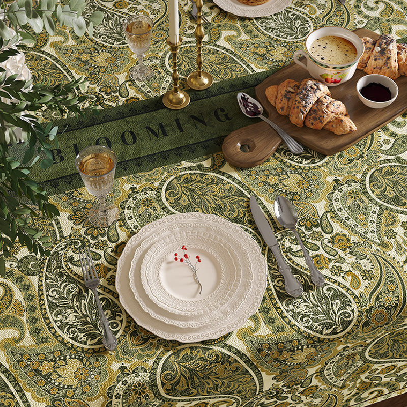 green blooming table cloth