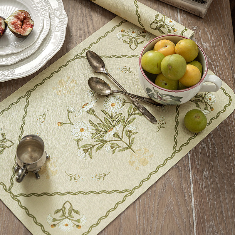white flower place mat
