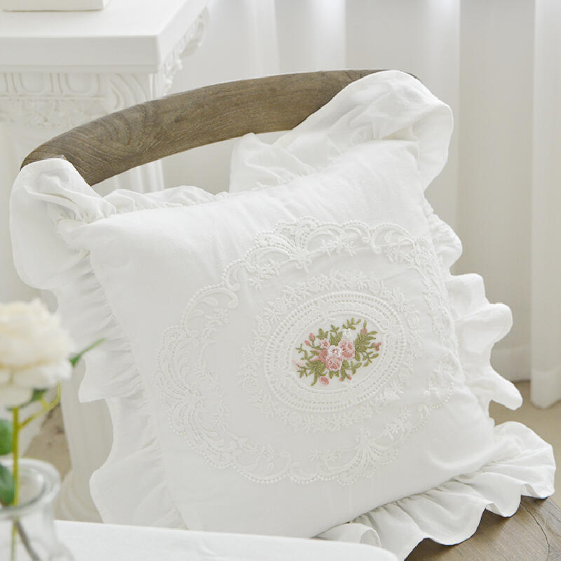 white frill flour square cushion