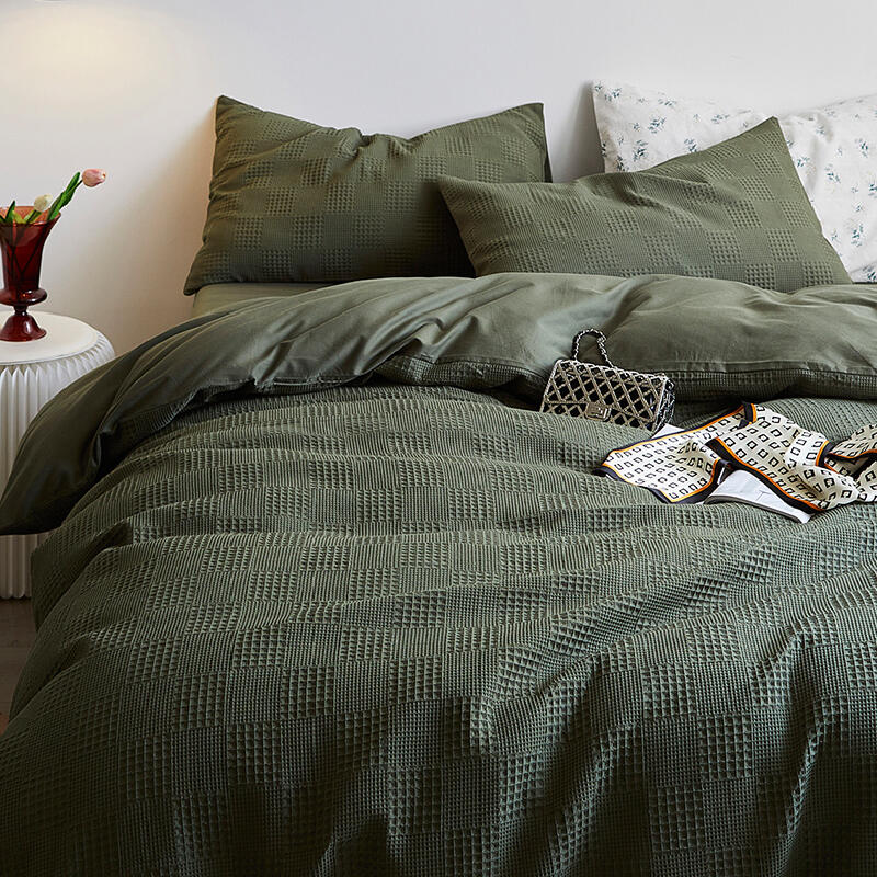 2color waffle cotton plaid bedlinen set
