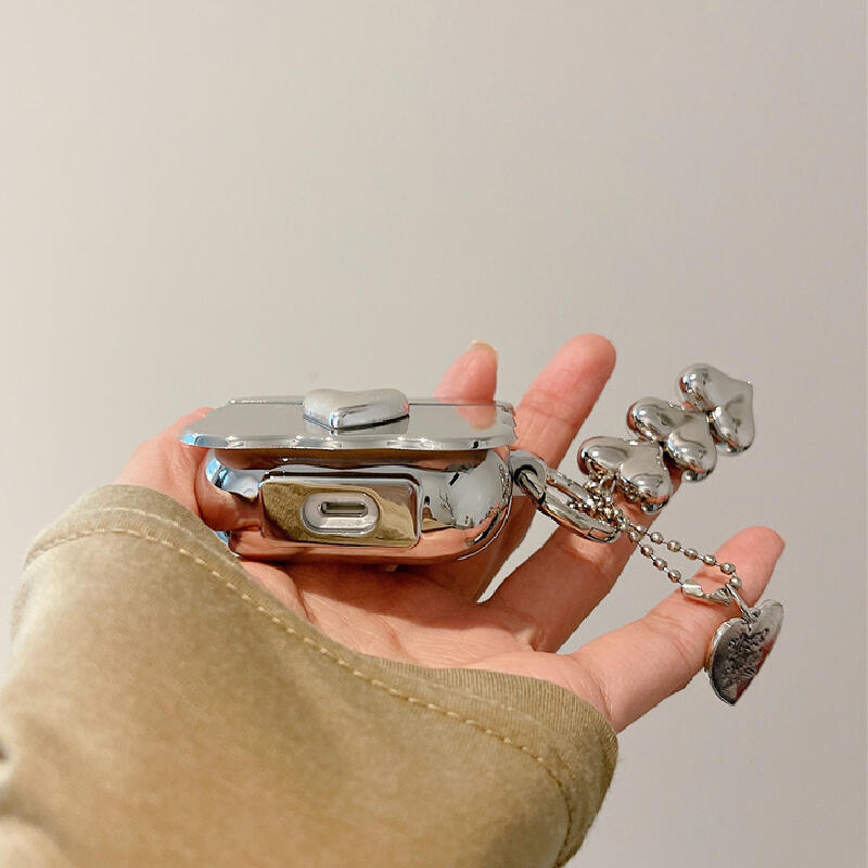 silver wave heart AirPods case