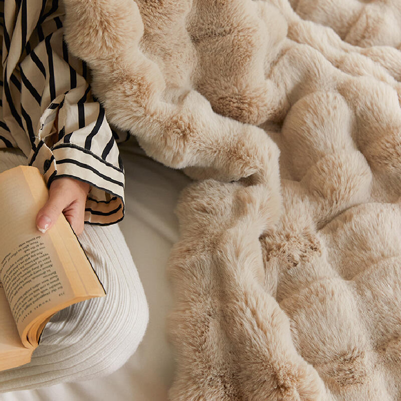 3color marshmallow fur waffle blanket