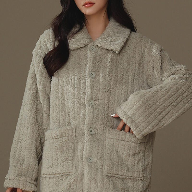 fluffy stripe front button roomwear