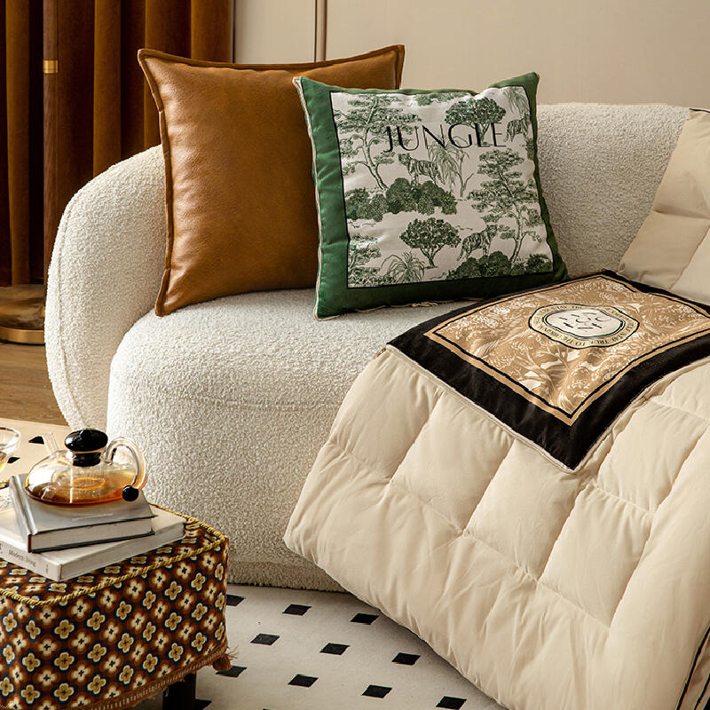 green retro forest 2way quilt cushion