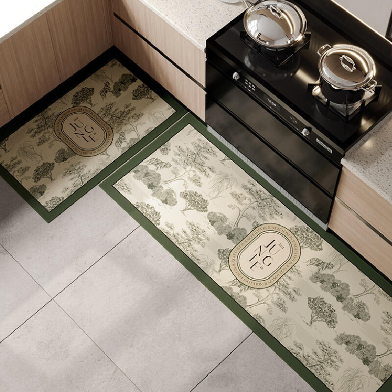 green retro forest kitchen mat