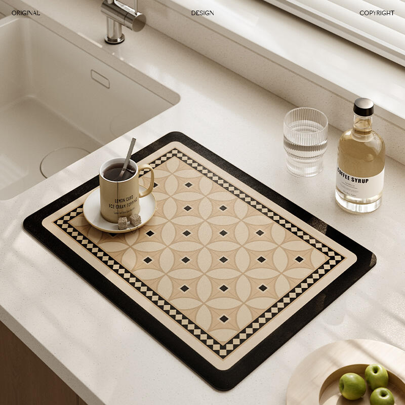 brown retro tile square sink mat