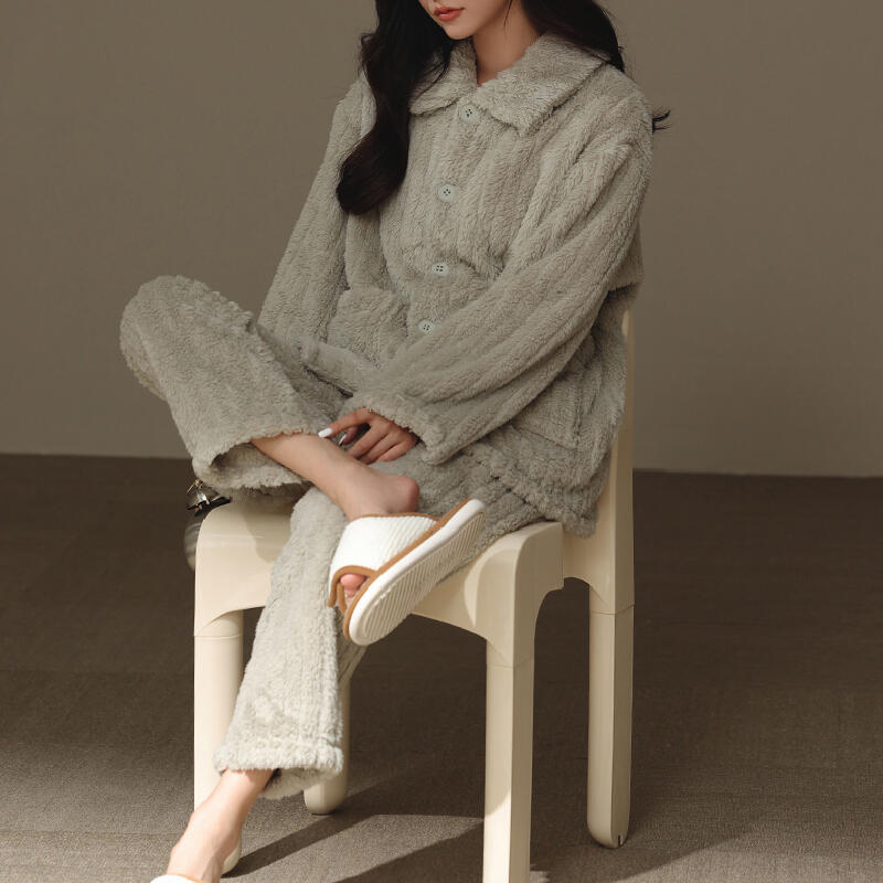 fluffy stripe front button roomwear