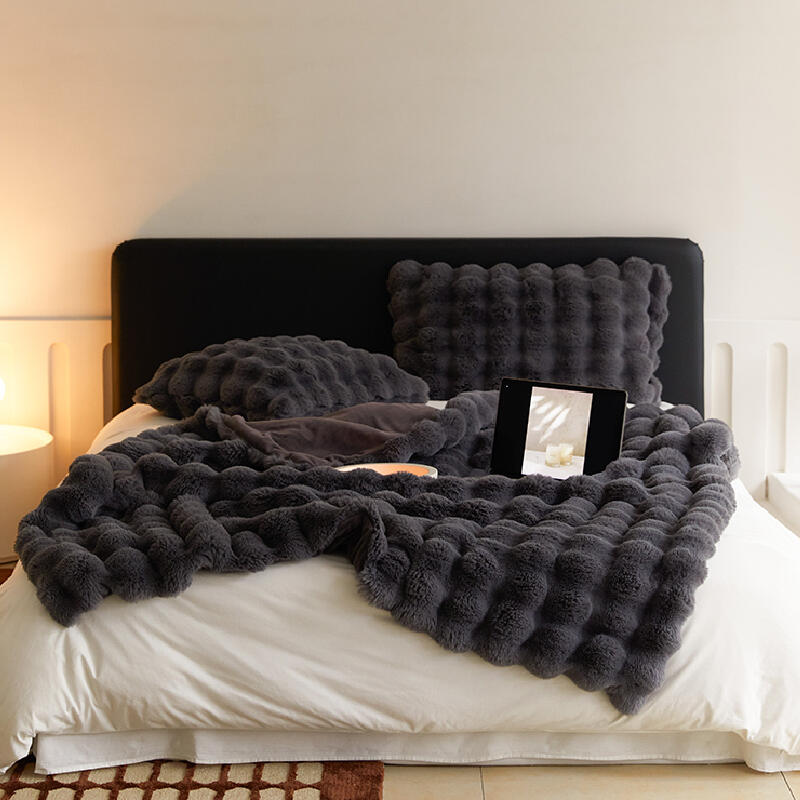 3color marshmallow fur waffle blanket