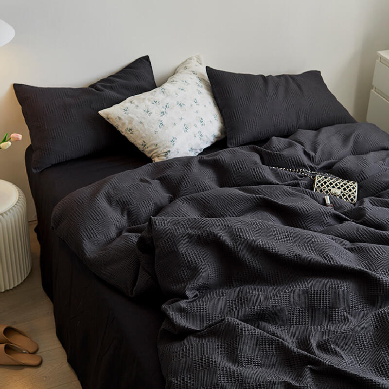 2color waffle cotton plaid bedlinen set