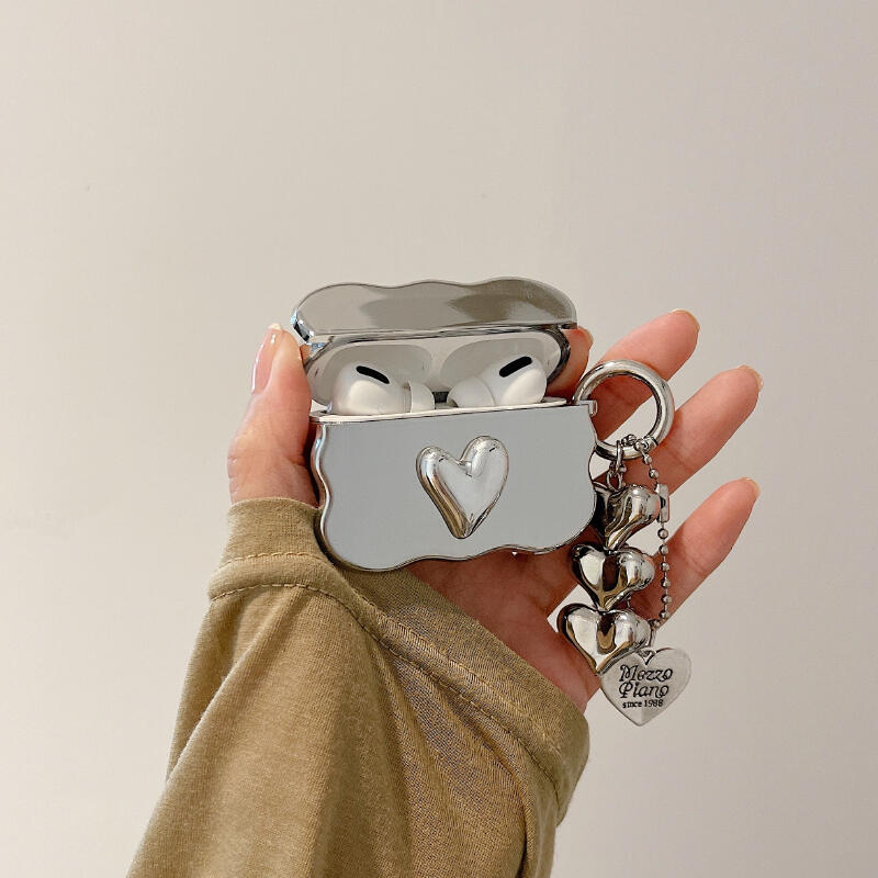 silver wave heart AirPods case