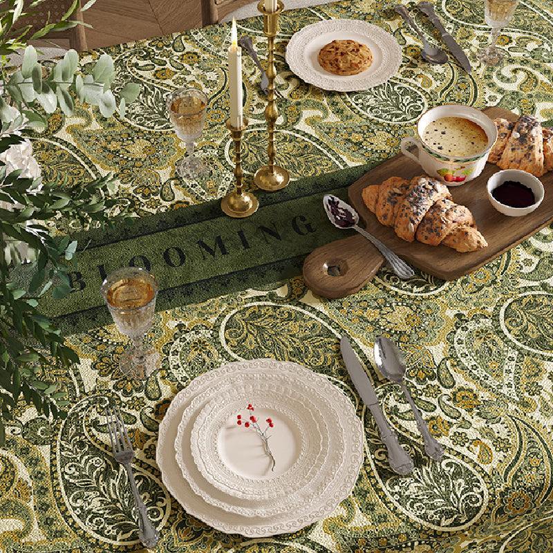 green blooming table cloth