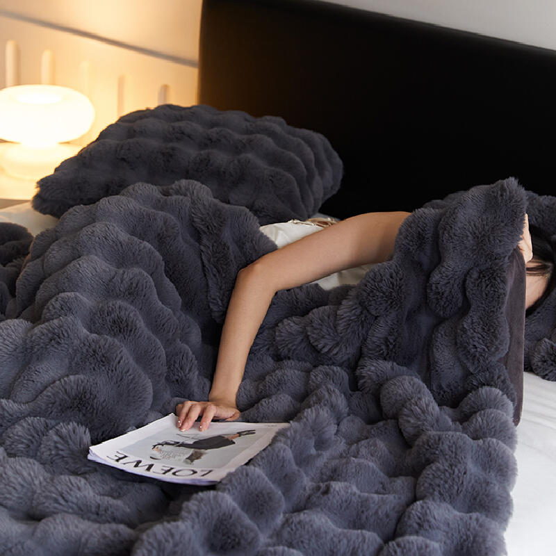 3color marshmallow fur waffle blanket