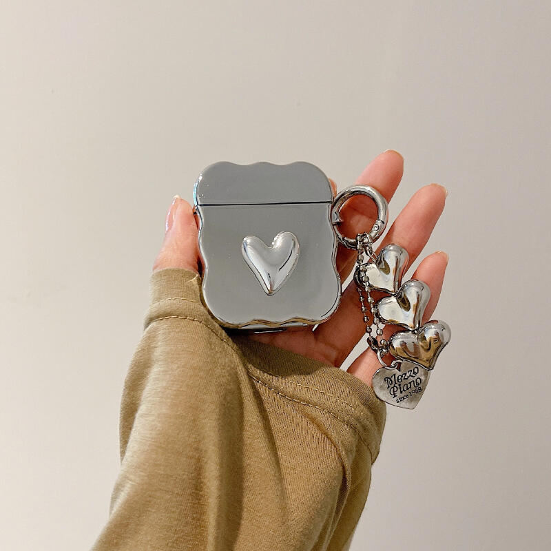 silver wave heart AirPods case