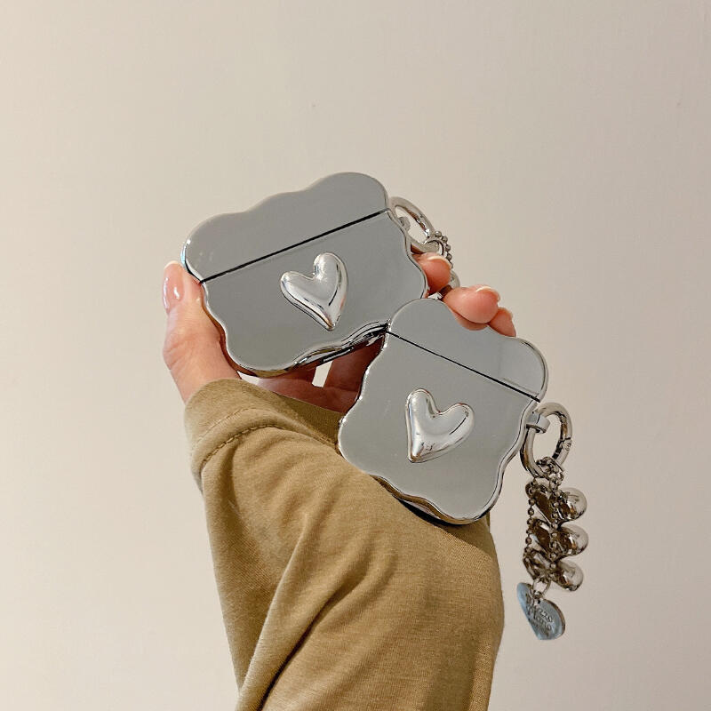 silver wave heart AirPods case