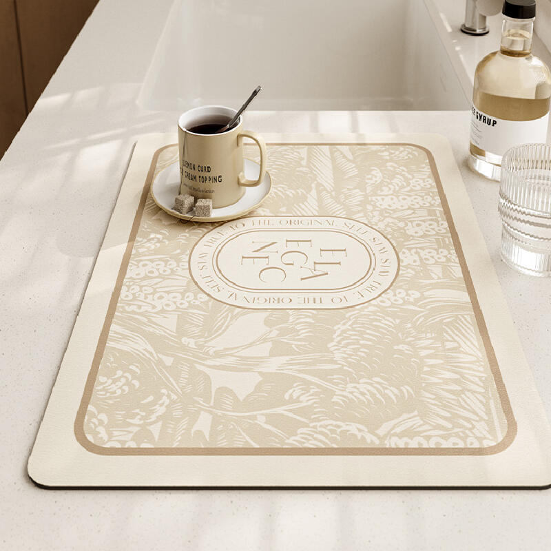 beige elegance logo square sink mat