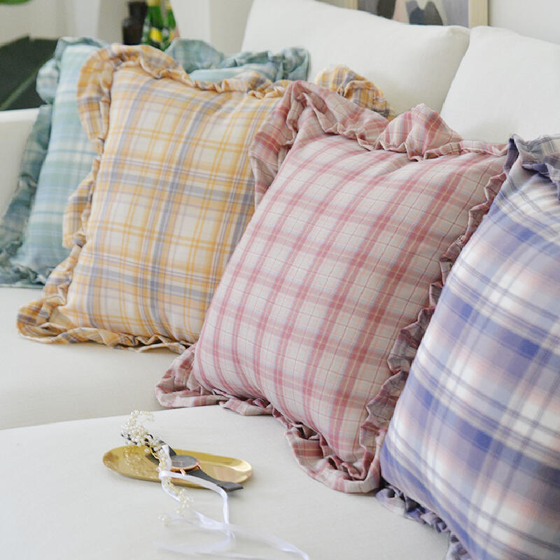 6color frill check square cushion