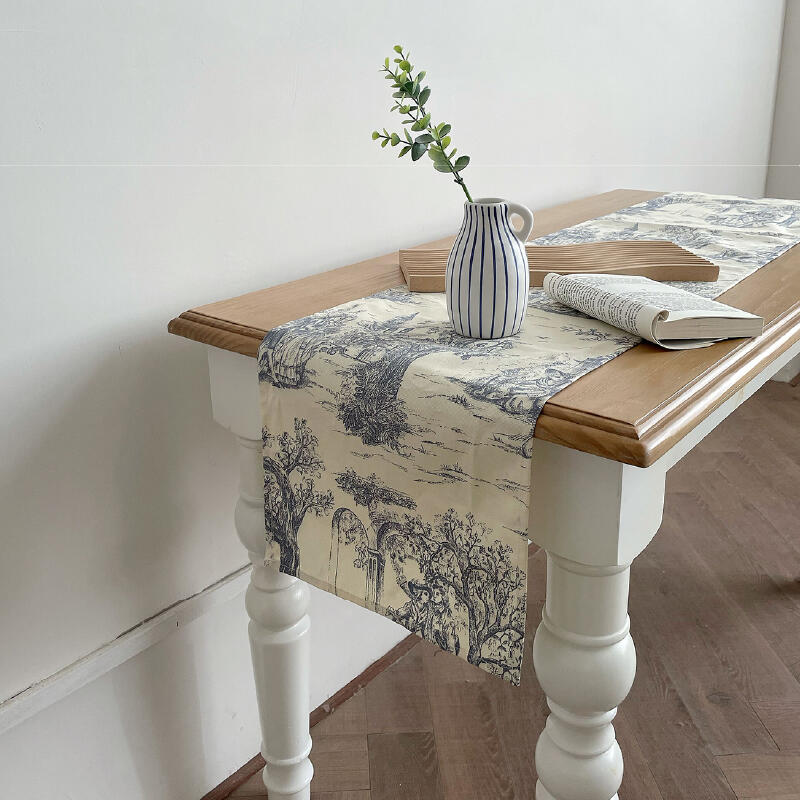 toile de Jouy blue table runner