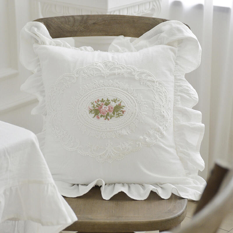 white frill flour square cushion
