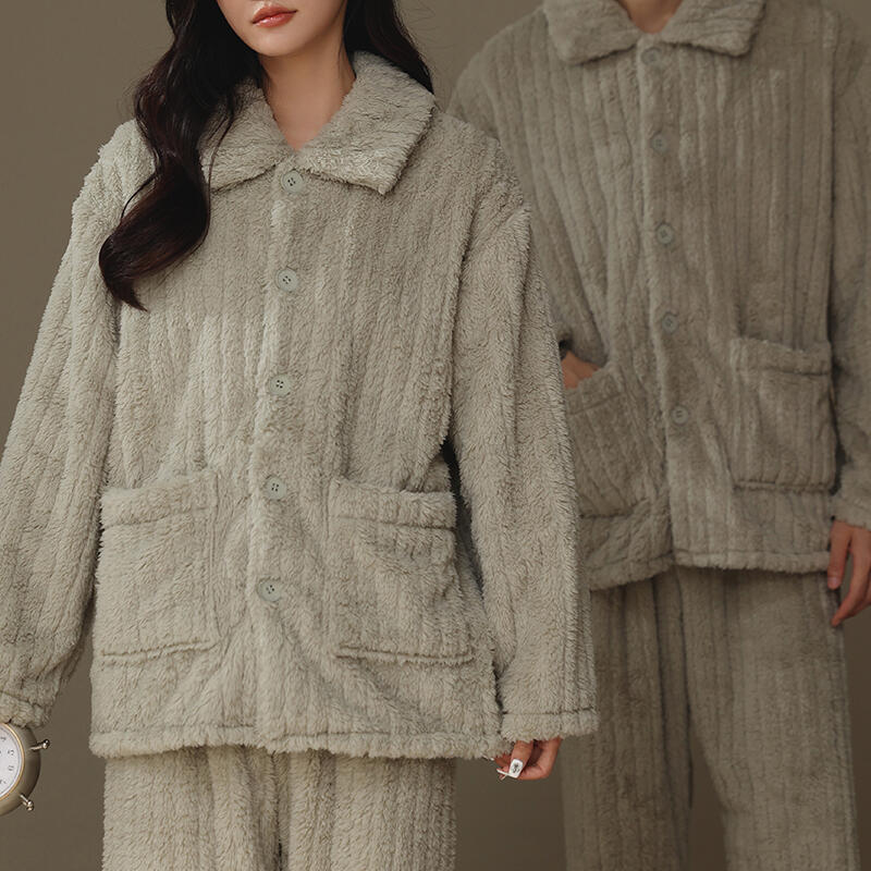 fluffy stripe front button roomwear