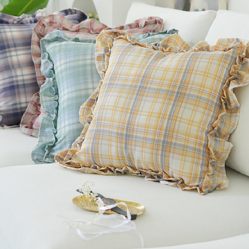 6color frill check square cushion