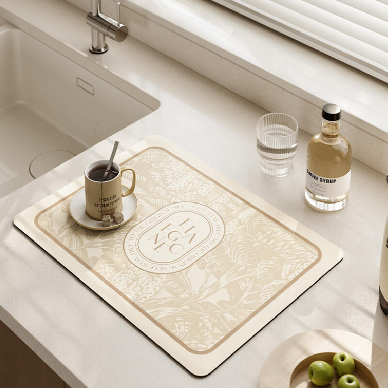 beige elegance logo square sink mat